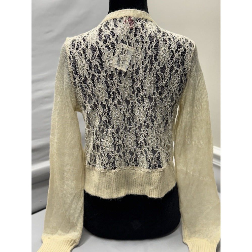 Lace Button Down Sweater Vintage Silvergate Ivory Large